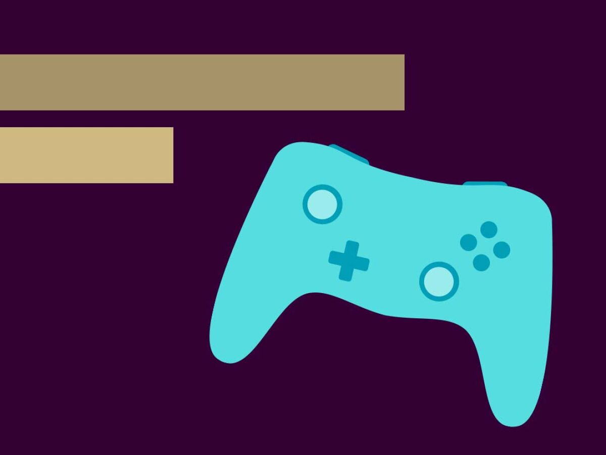 illustration of a video game controller and an unlabeled bar chart