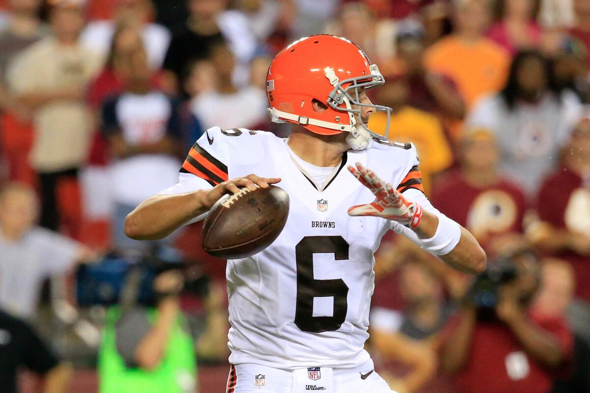 Brian Hoyer drops back to pass during a preseason game against the Washington Redskins in Landover, Md., on Aug. 18.