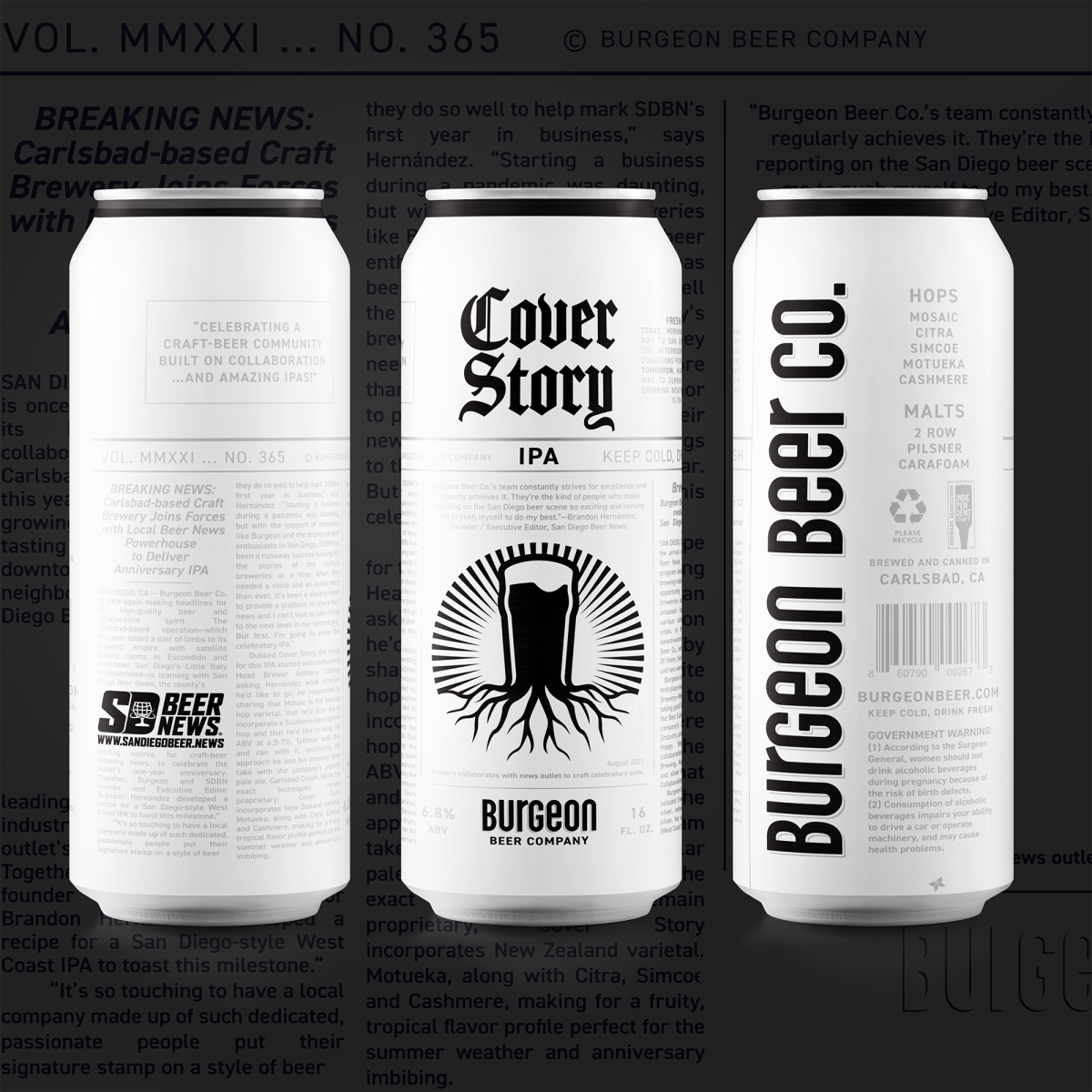 Can art for Cover Story IPA, San Diego Beer News' collaboration beer with Burgeon Beer Company
