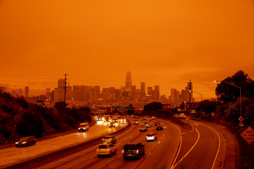 The smoky San Francisco skyline in September 2020.