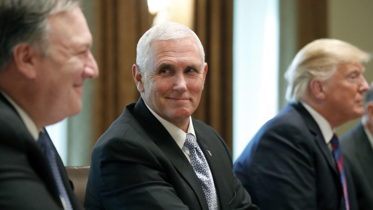 Vice President Mike Pence during a Cabinet meeting at the White House on Aug. 27.