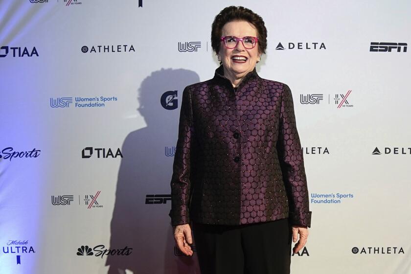 FILE - Billie Jean King poses for photos on the red carpet at the Women's Sports Foundation's Annual Salute to Women in Sports, Wednesday, Oct. 12, 2022, in New York. King’s $5,000 check sure went a long way for women’s sports. She used the money from a sportswoman of the year award to launch the Women’s Sports Foundation in 1974. Since then, the foundation has invested more than $100 million to help girls and women gain opportunities and equity in sports.(AP Photo/Julia Nikhinson, File)