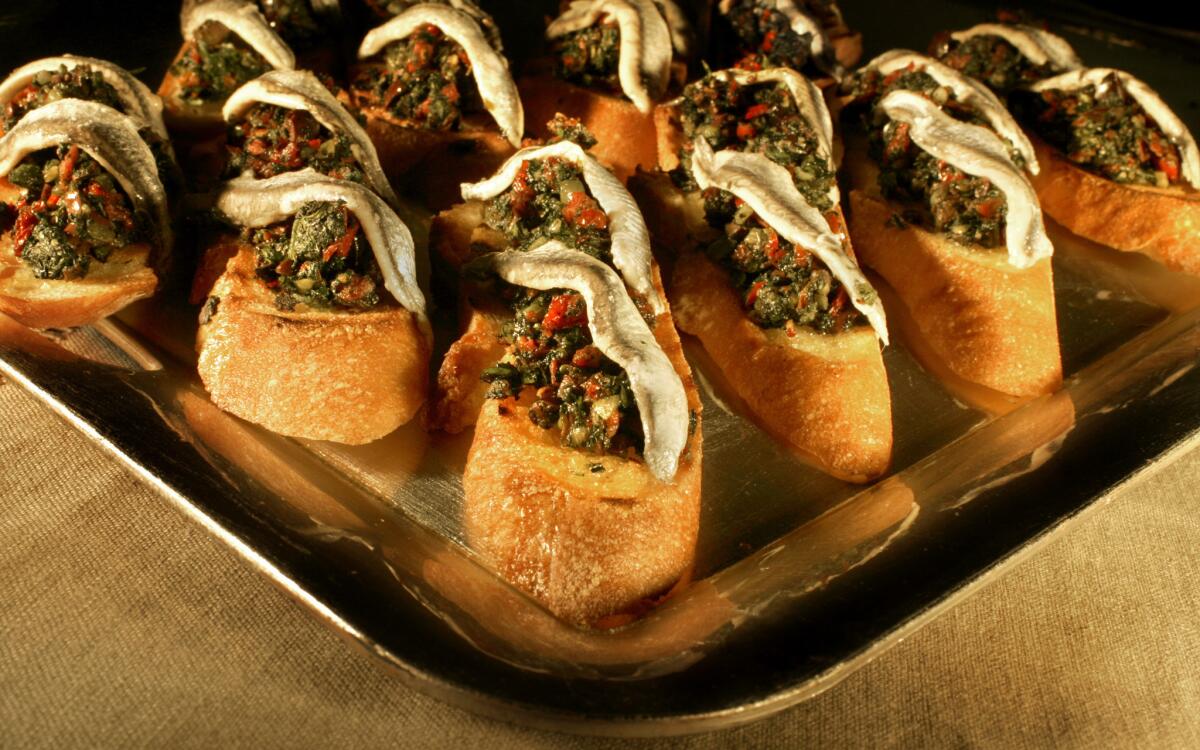 Nettle tapenade crostini with anchovies