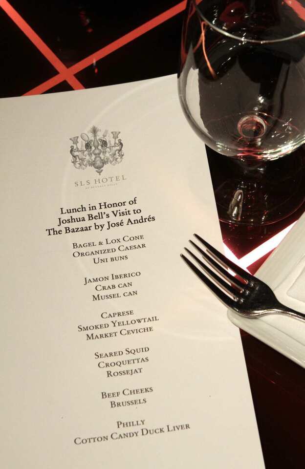 The lunch menu is personalized for the visit by violinist Joshua Bell.