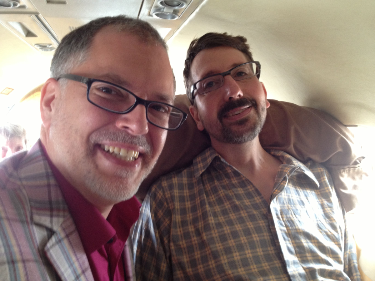 Jim Obergefell, left, and John Arthur in the jet in which they married.
