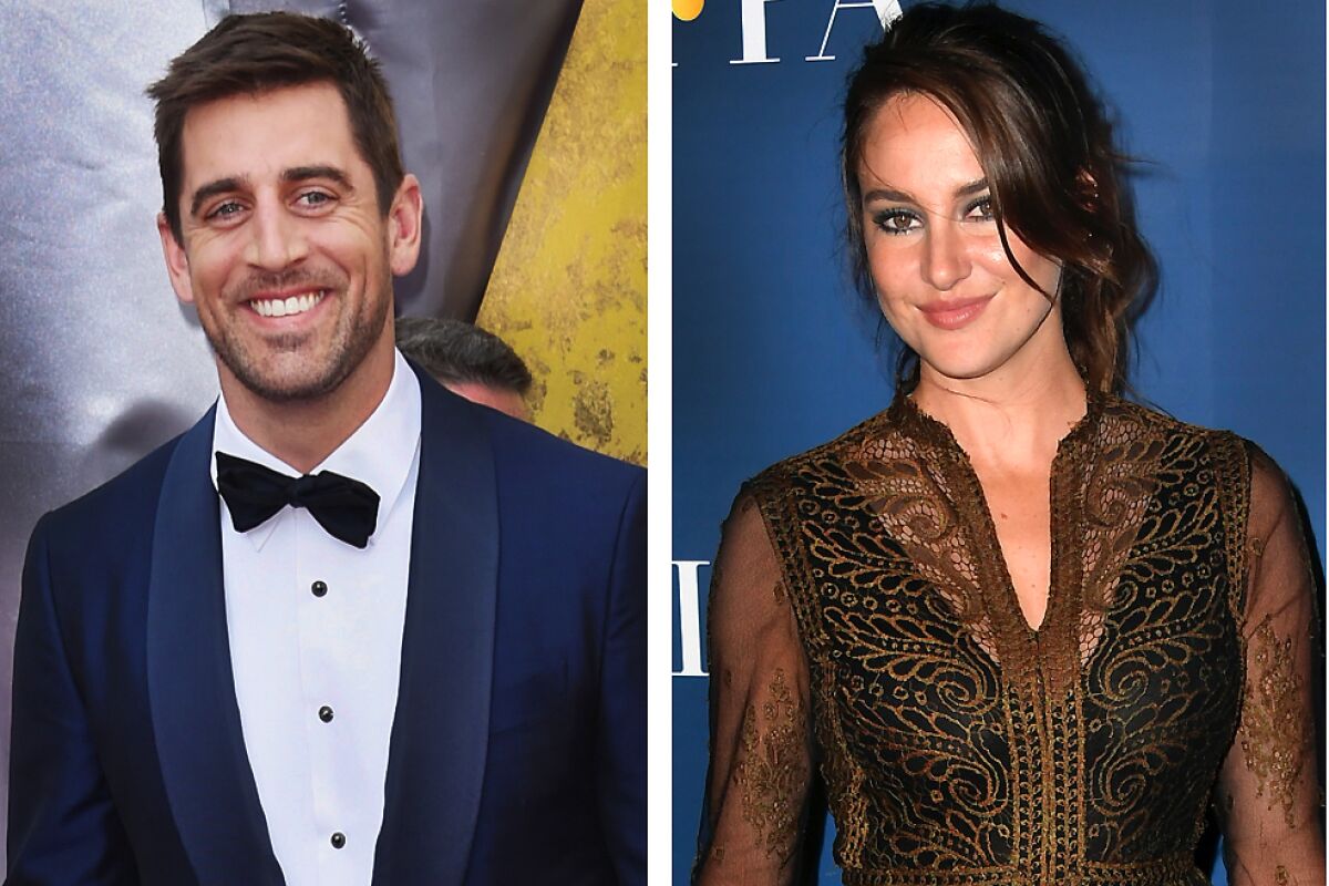 Separate photos of Aaron Rodgers and Shailene Woodley