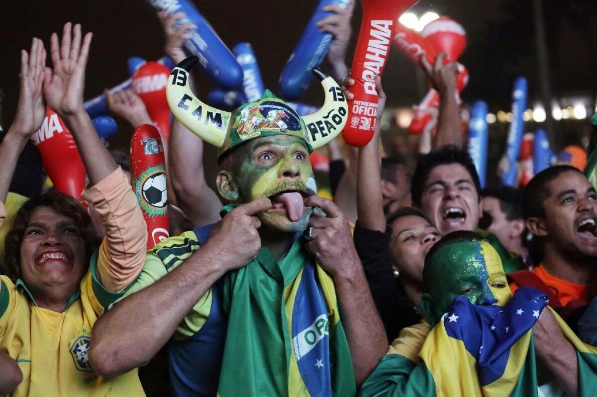 Brazilian soccer fans celebrate a goal by their team against Spain in the 2013 Confederations Cup final. A new study suggests that the Zika virus may have been carried into the country by team members or fans from French Polynesia who traveled to Brazil for the tournament.
