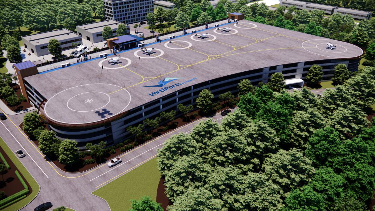 Artist rendering of a flying taxi landing site.