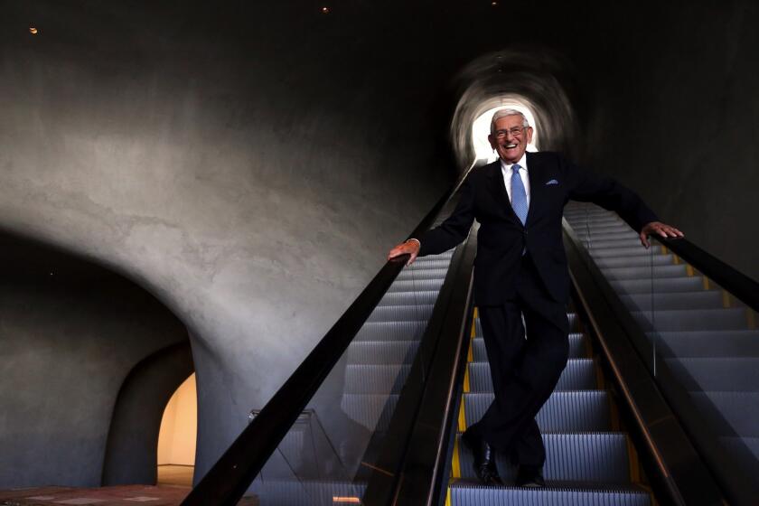 Eli Broad stands inside the Broad, a new contemporary art museum on Grand Avenue in Los Angeles on Aug. 17, 2015.