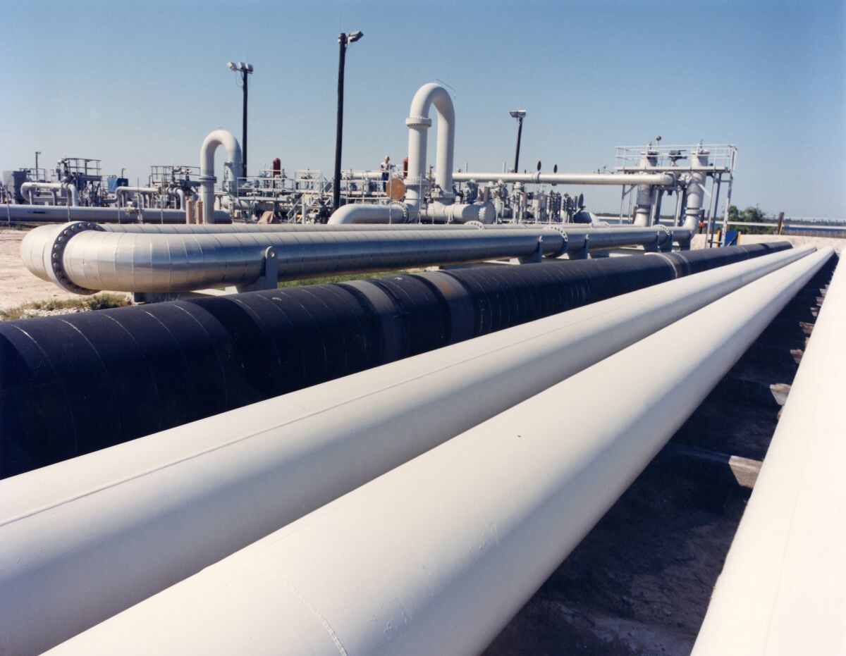 This photo shows oil pipelines at the U.S. Strategic Petroleum Reserve