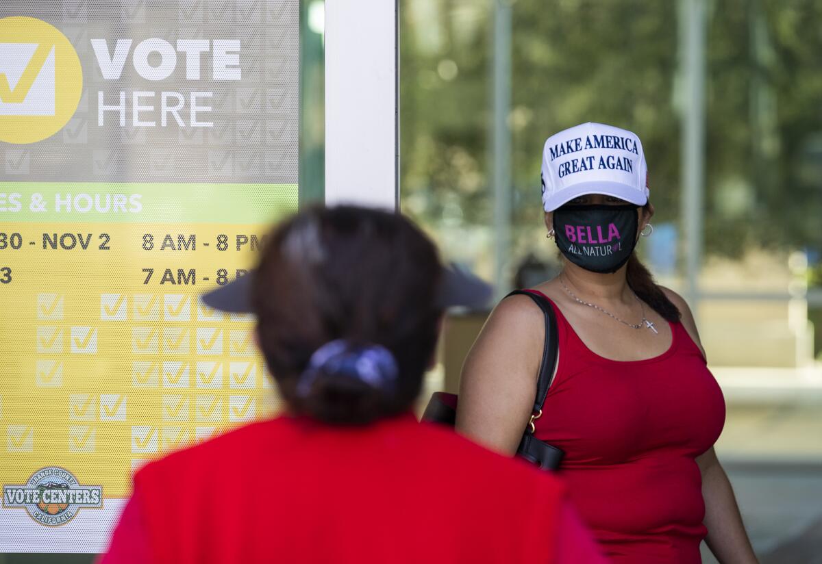 Sandra Franco outside the Coast College Community District voting center on Tuesday, November 3.