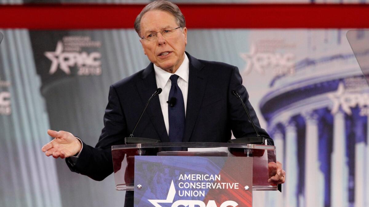 Wayne LaPierre, the CEO and executive vice president of the NRA, speaks at the Conservative Political Action Conference on Feb. 22.