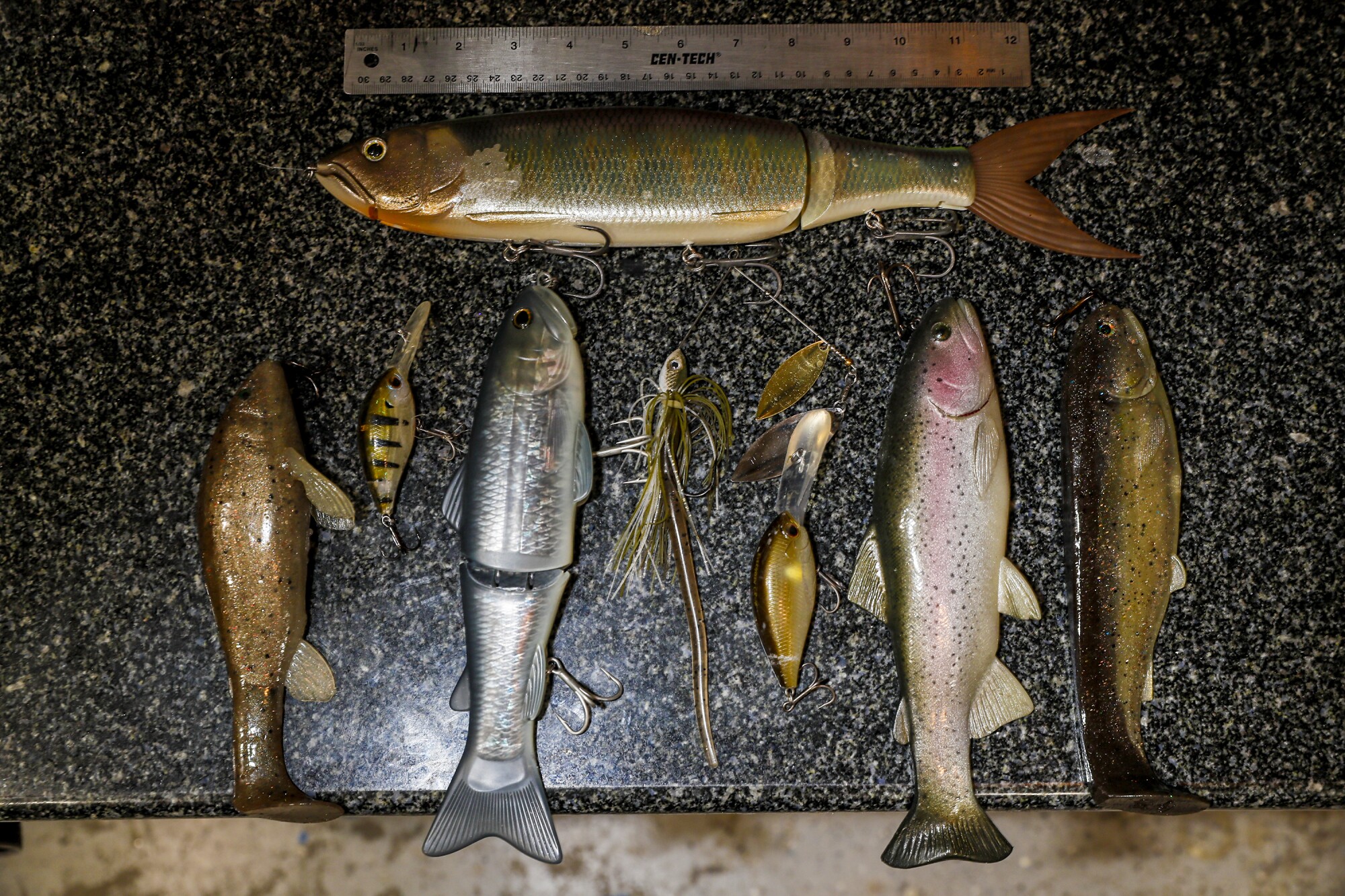 Pictured is a collection of his custom made lure collection. 