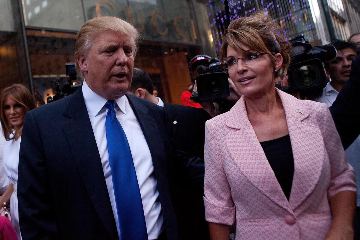 Sarah Palin and Donald Trump outside Trump Tower in New York in 2011.