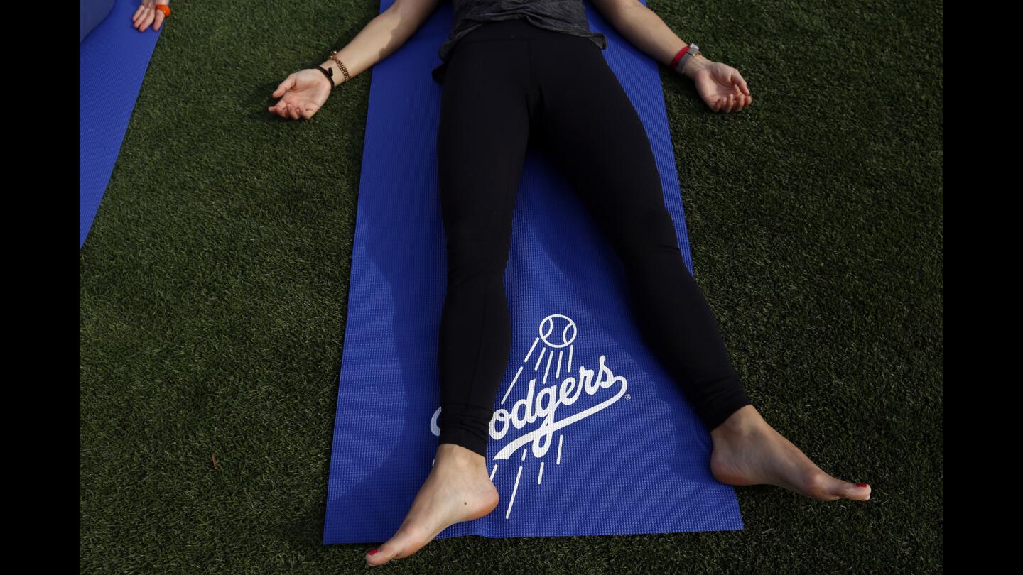 Yoga class at Dodger Stadium