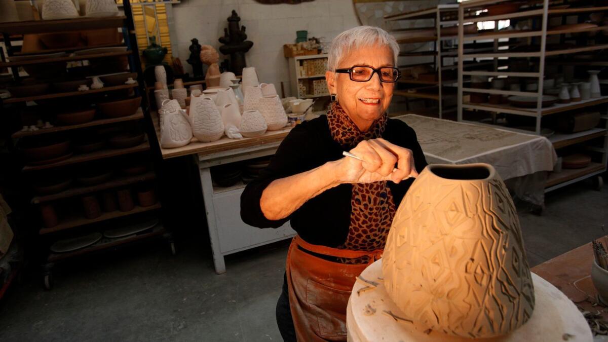 Ceramic artist Dora De Larios in her studio in 2014.