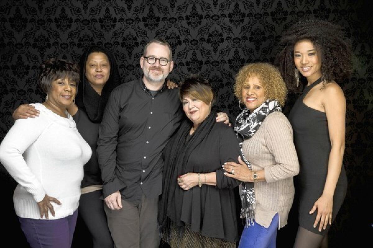 Merry Clayton, left, Lisa Fische, director Morgan Neville, Tata Vega , Darlene Love and Judith Hill from the documentary "Twenty Feet From Stardom."