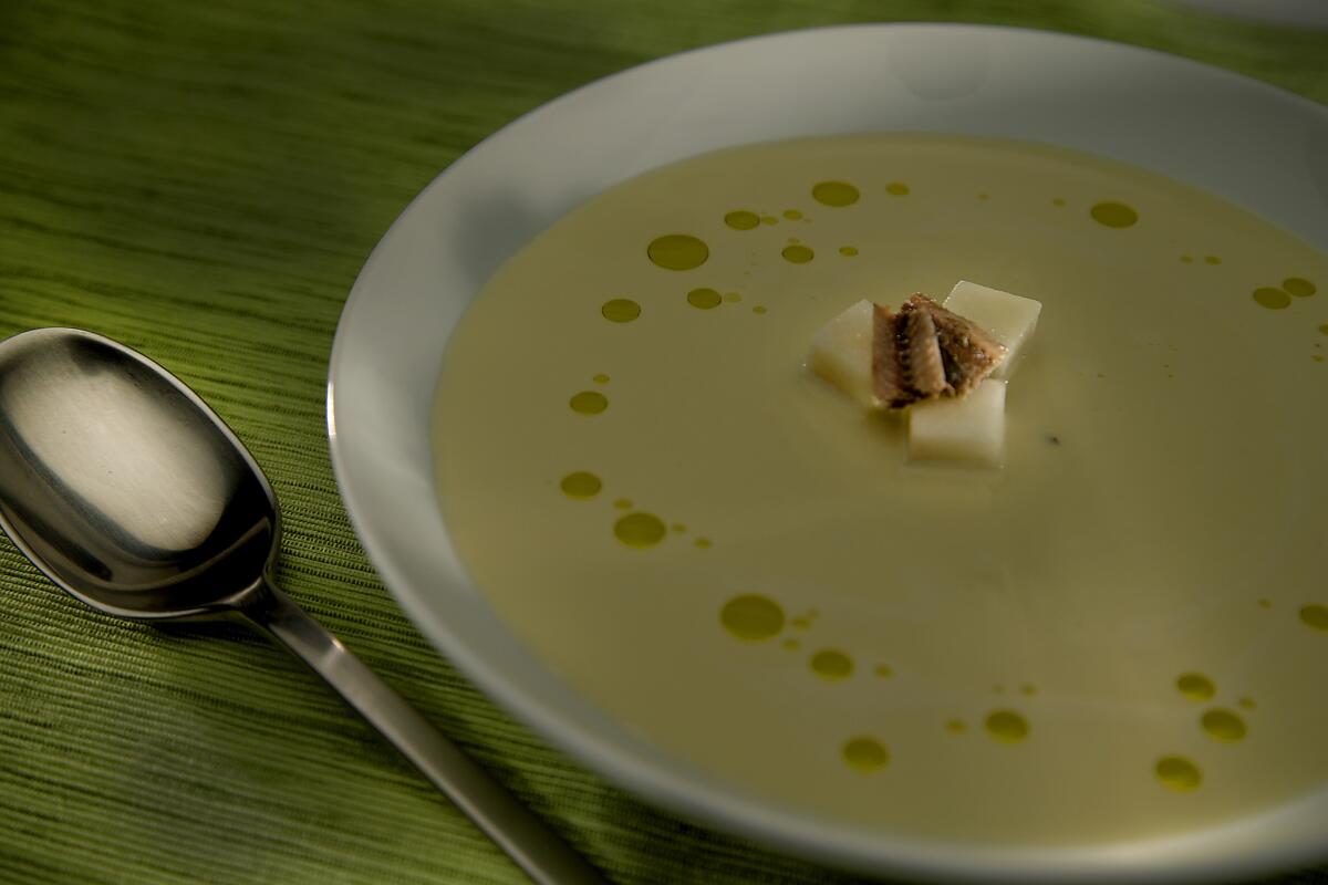 Ajo blanco soup is cool and soothing, redolent of sweet almonds, olives and aged sherry vinegar.