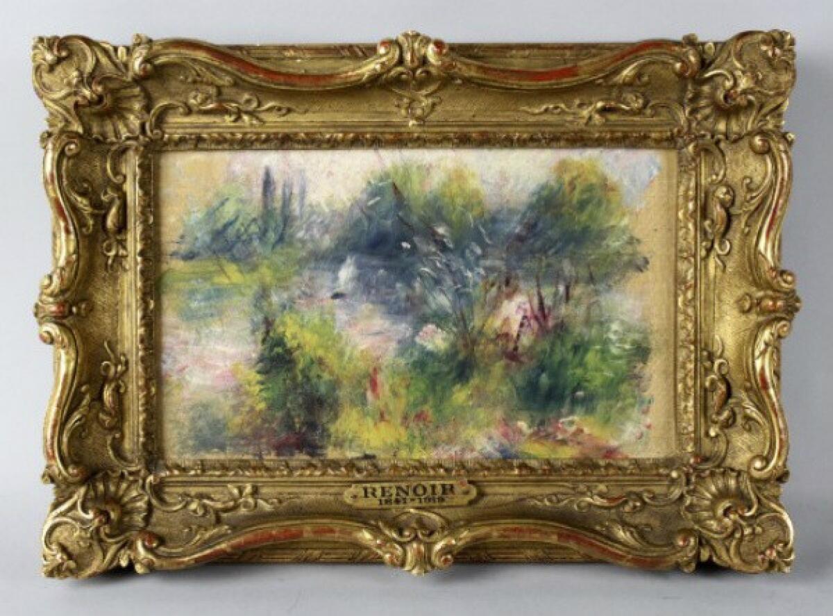 Shown is "Paysage Bords de Seine," an 1879 painting by French Impressionist artist Pierre-Auguste Renoir.