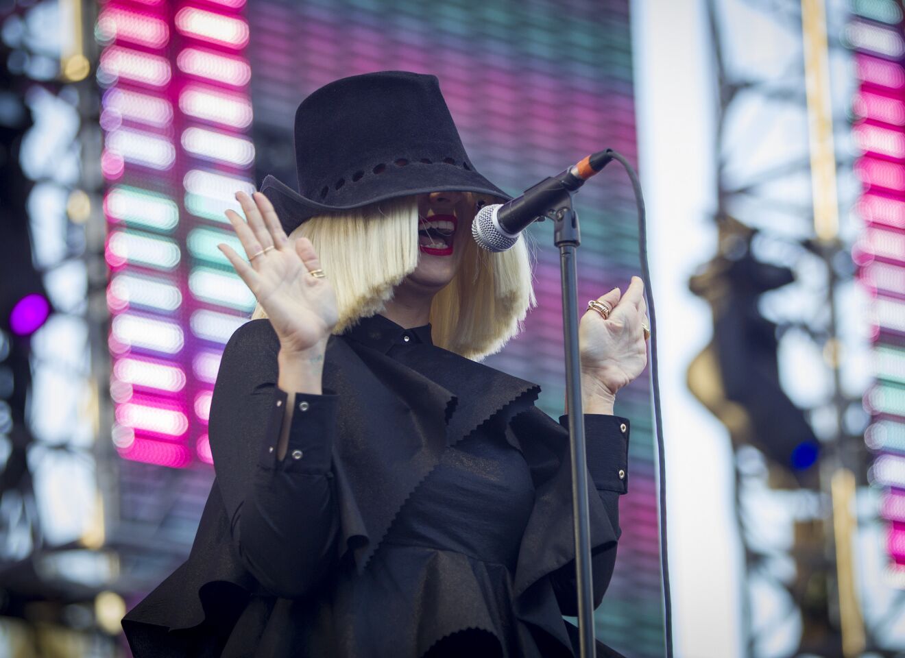 Sia performs during the Wango Tango concert at the StubHub Center on May 9, 2105, in Carson.