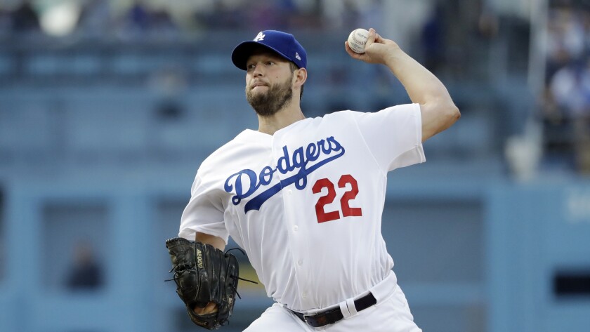 Dodgers starting pitcher Clayton Kershaw throws against the Pittsburgh Pirates during a game on Thursday at Dodger Stadium.