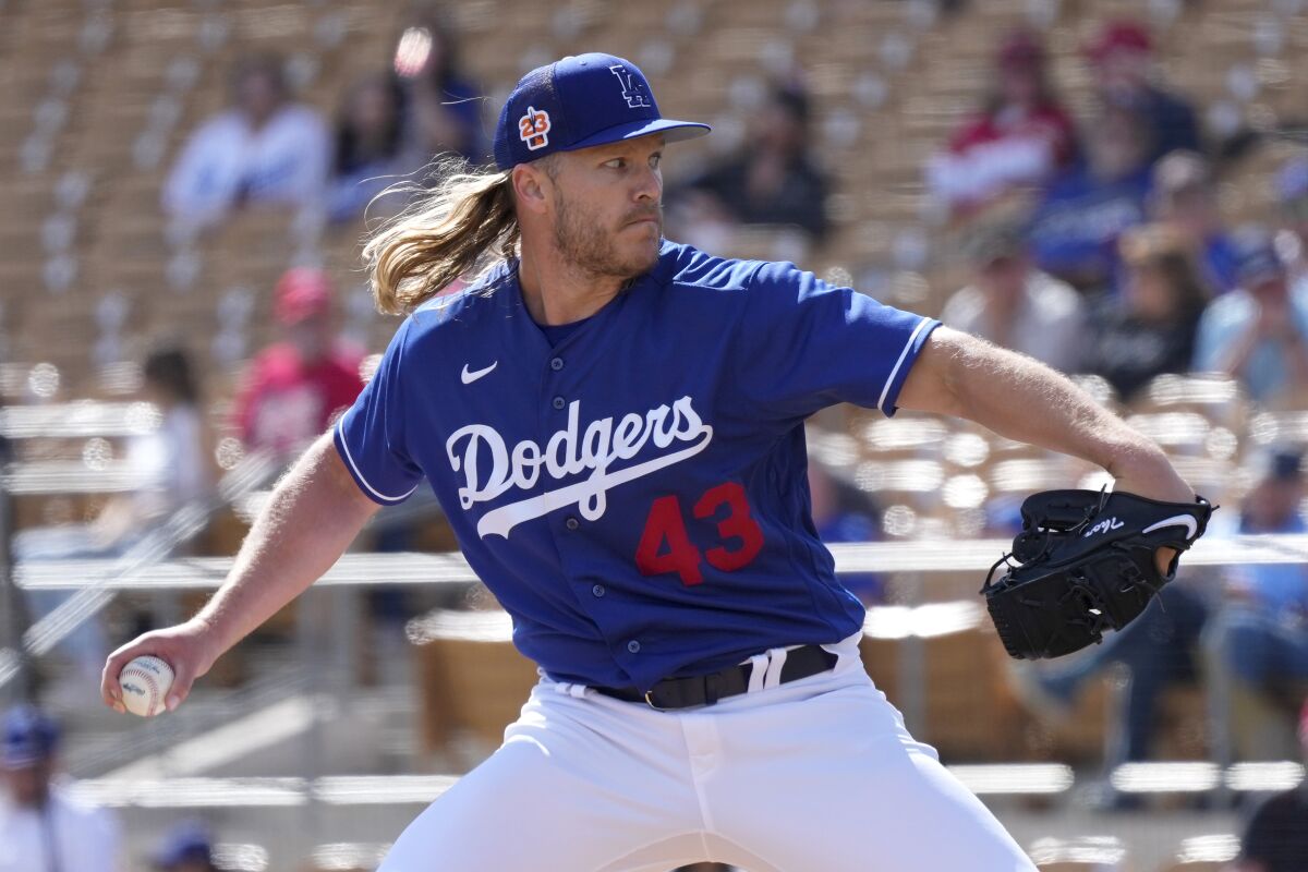 Dodgers pitcher Noah Syndergaard throws a pitch against the Cincinnati Reds on Tuesday.