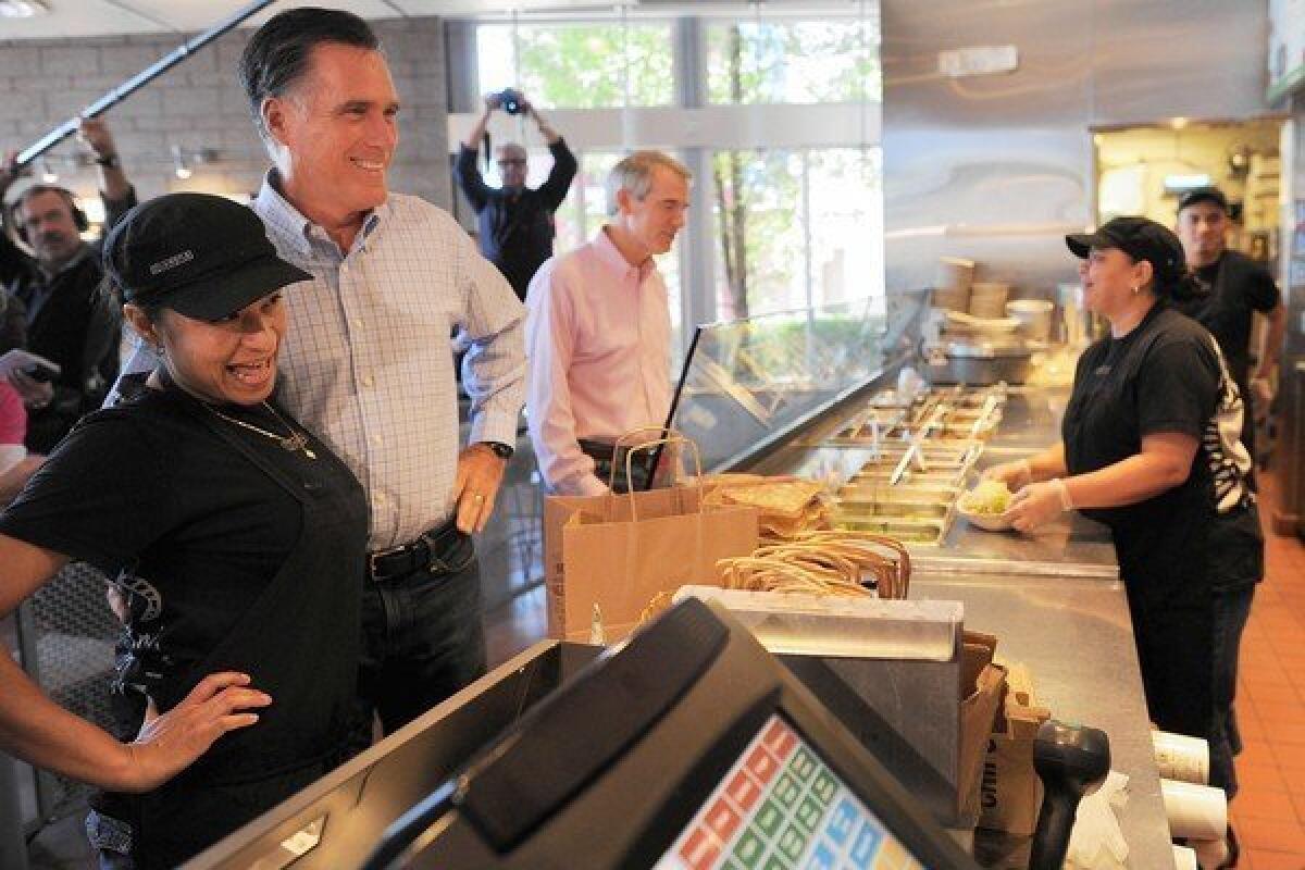 Mitt Romney stops at a Chipotle restaurant in Denver for lunch on a break from debate practice.