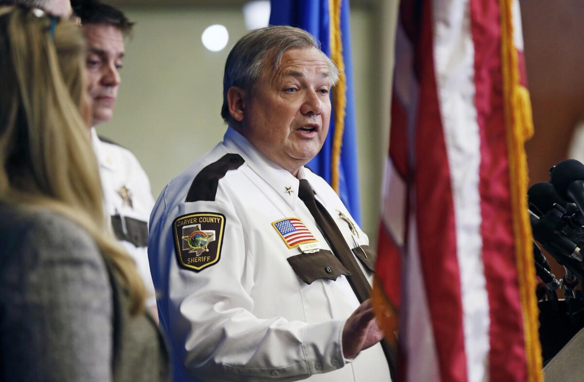Carver County Sheriff Jim Olson gives an update at a news conference in Chaska, Minn., on the death of Prince on April 22. (Jim Mone / Associated Press)