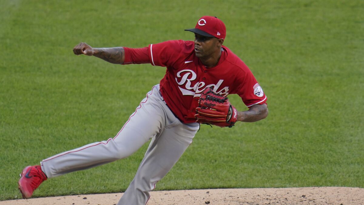 Raisel Iglesias delivers during a game between the Cincinnati Reds and Pittsburgh Pirates in September. Iglesias