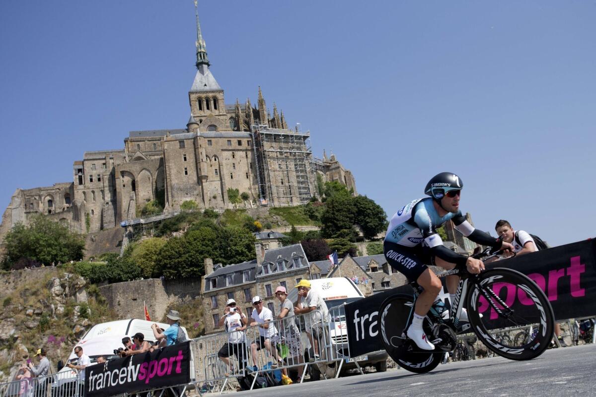 Rider Mark Cavendish competes in the Tour de France.