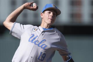 UCLA starting pitcher Jared Karros during an NCAA baseball game against Southern California on Sunday, March 28, 2021, in Los Angeles. (AP Photo/Kyusung Gong)