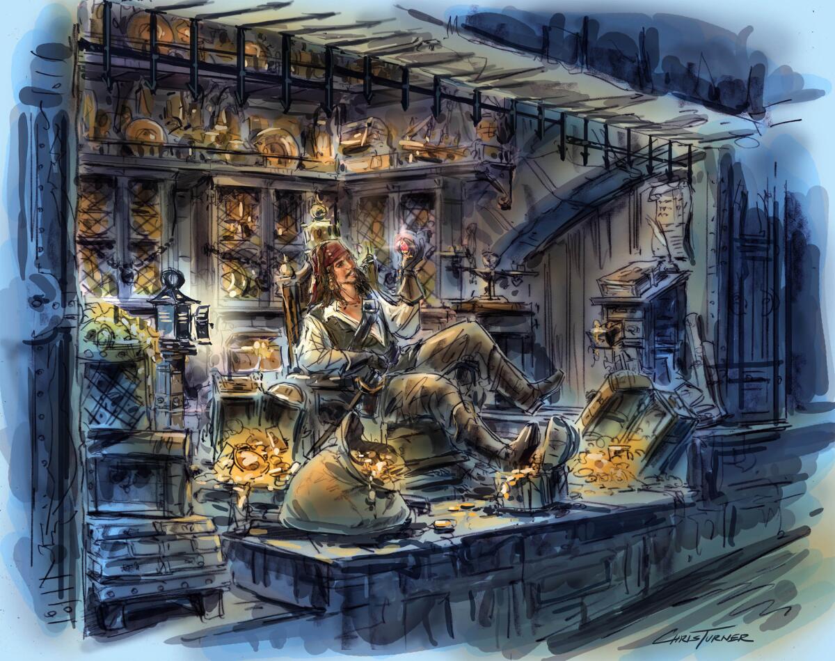 An artist's rendering of Jack Sparrow in the Pirates attraction. (Disney Enterprises)