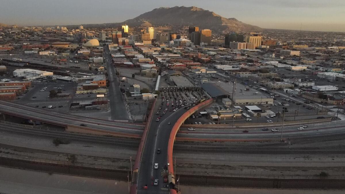 Cars line up at the Paso del Norte international bridge in Ciudad Juarez, Mexico