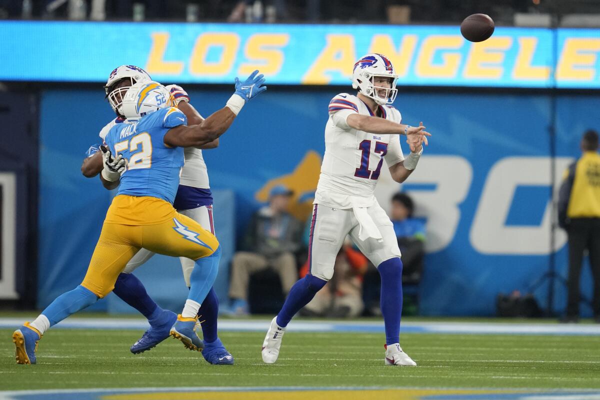 Buffalo Bills quarterback Josh Allen throws a pass during the second half.