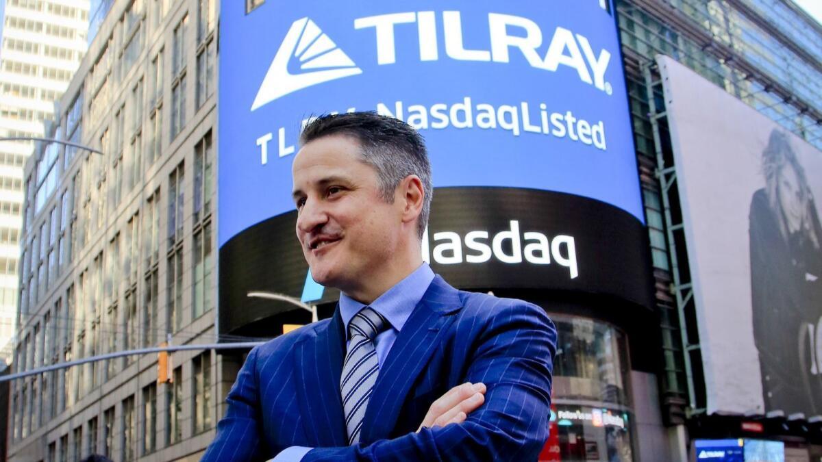 Brendan Kennedy, founder and CEO of Tilray Inc., a Canadian marijuana distributor, outside the Nasdaq exchange in New York on the company's first day of trading in July.