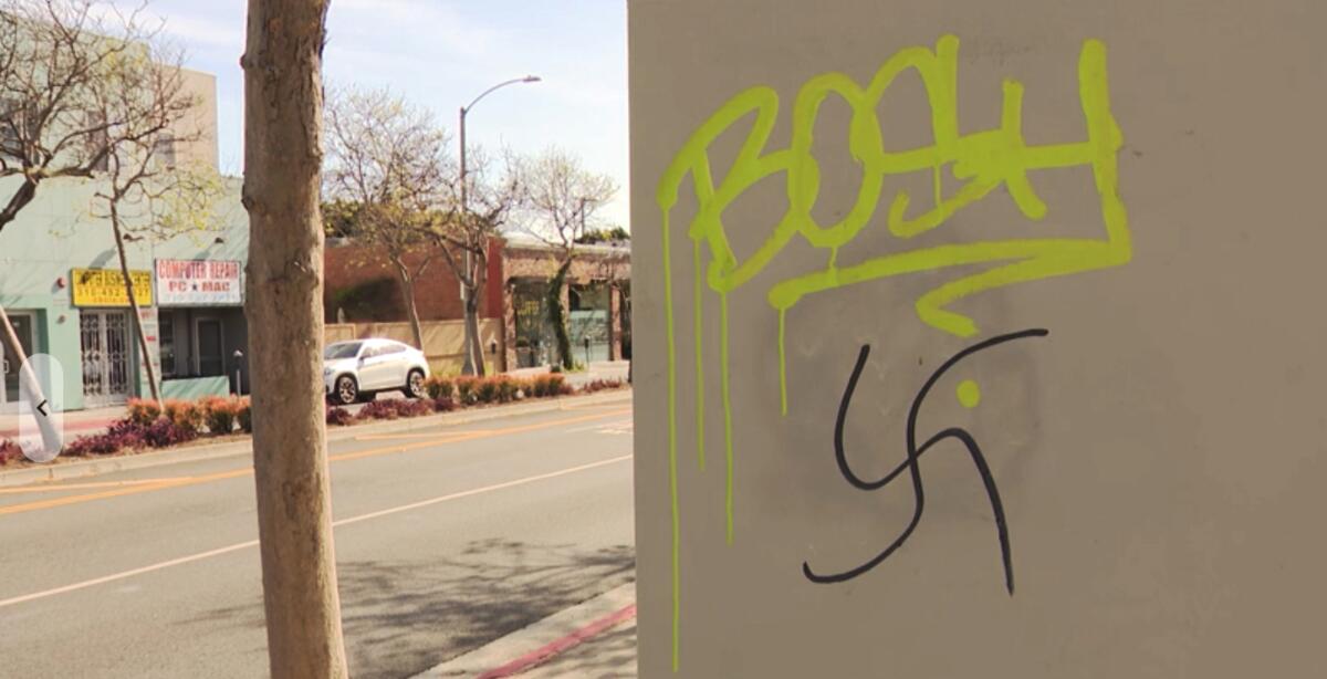 Antisemitic graffiti spotted in Santa Monica. One family tries to cover and turn it into art