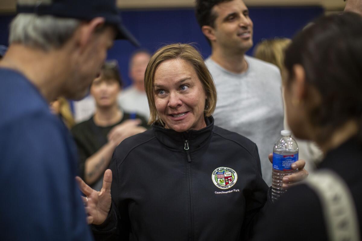 Los Angeles City Councilwoman Traci Park attends a community gathering