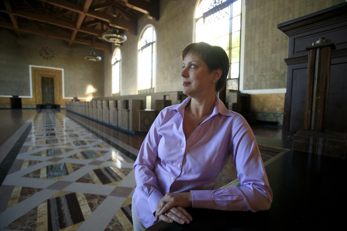 L.A. Conservancy tour volunteer Holly Kane has guided groups through Union Station since 2009.