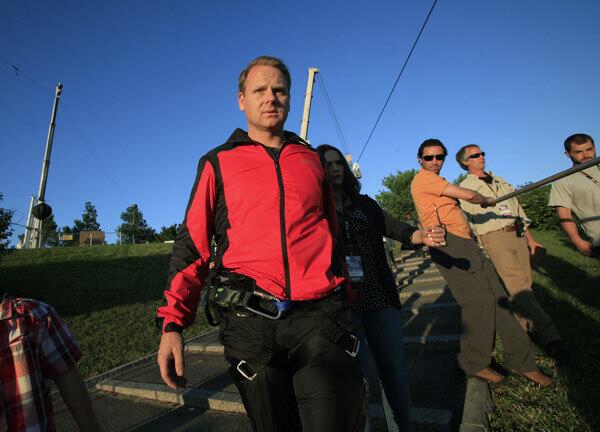 High-wire artist Nik Wallenda prepares for a practice session on the day before his historic walk across Niagara Falls.