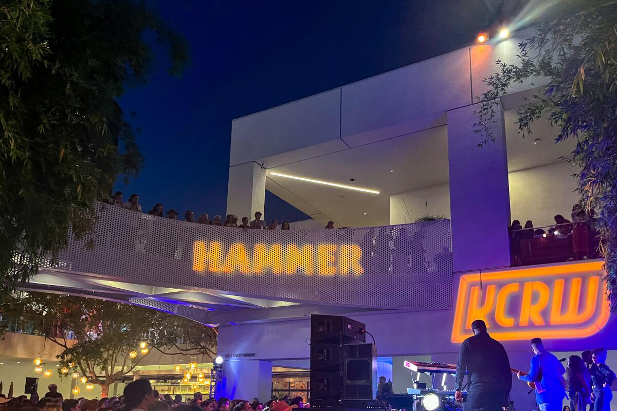 Attendees surround a stage area at a KCRW concert at the Hammer Museum.