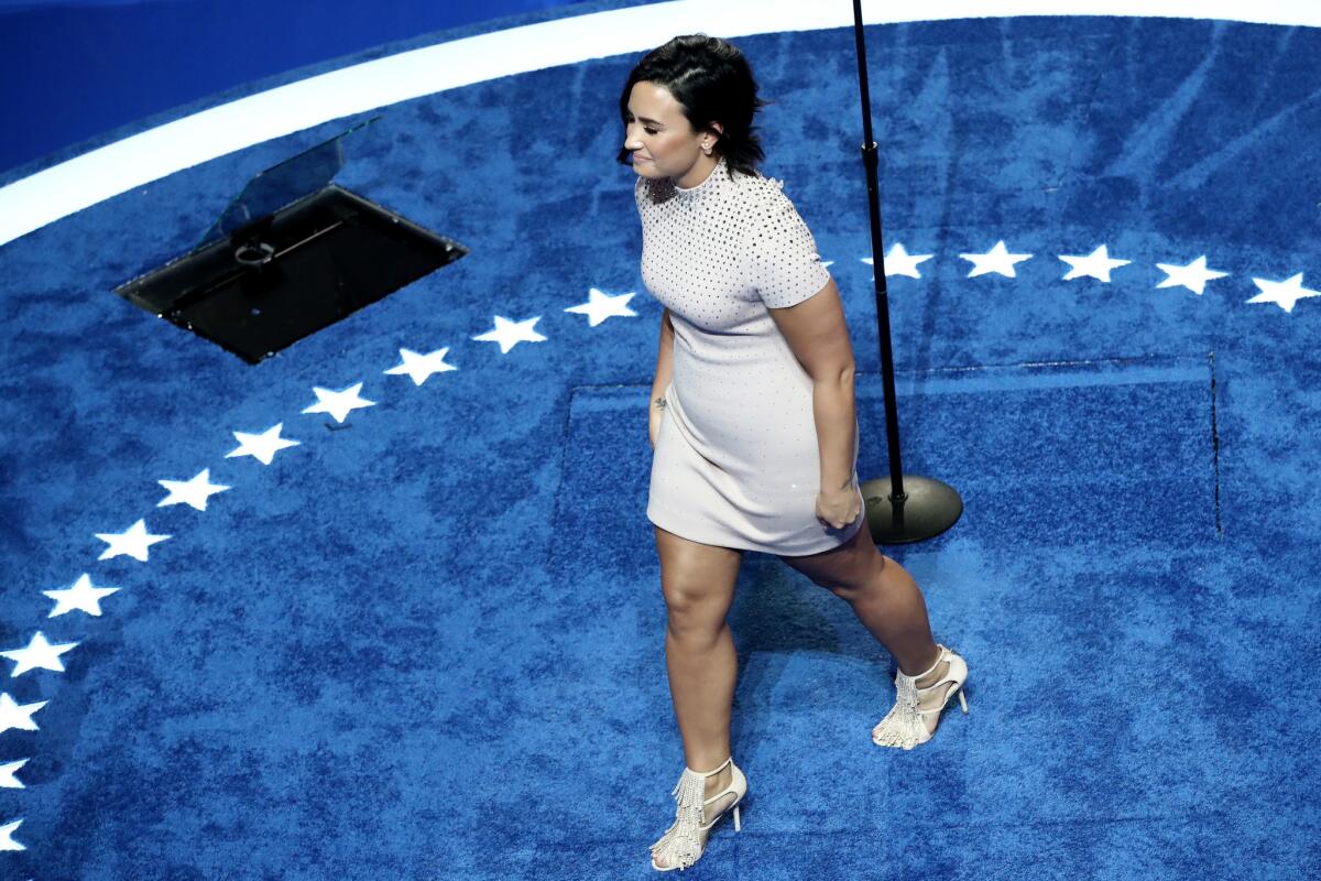 Demi Lovato takes the stage at the Democratic National Convention.