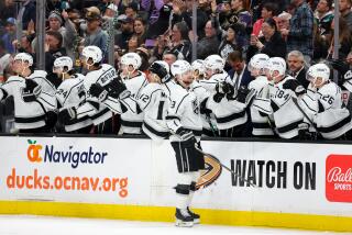 ANAHEIM, CA - APRIL 13: Adrian Kempe #9 of the Los Angeles Kings celebrates his goal.