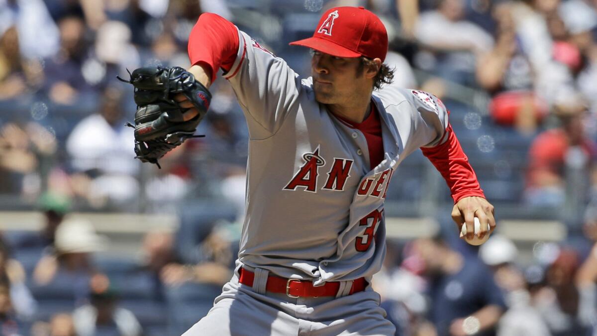 Angels starter C.J. Wilson delivers a pitch against the Yankees in New York on June 7.