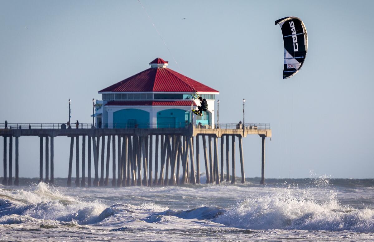 A windsurfer off Huntington Beach.