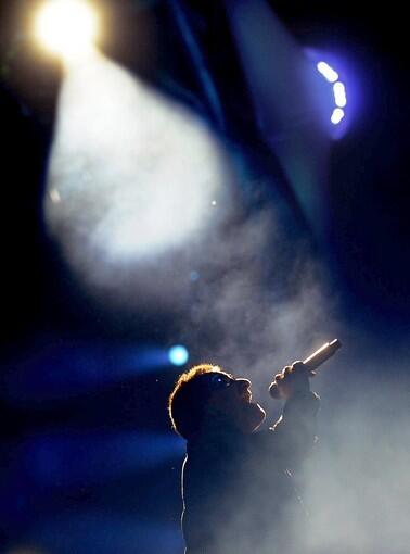 Bono performs at the Rose Bowl in Pasadena on Oct. 25, 2009, as part of U2's 360 Tour.