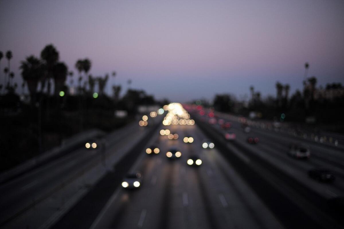 The 10 Freeway, ordinarily one of the region's most congested, in a rare, spare moment. The way Californians drive now barely resembles the rules laid down by the DMV.