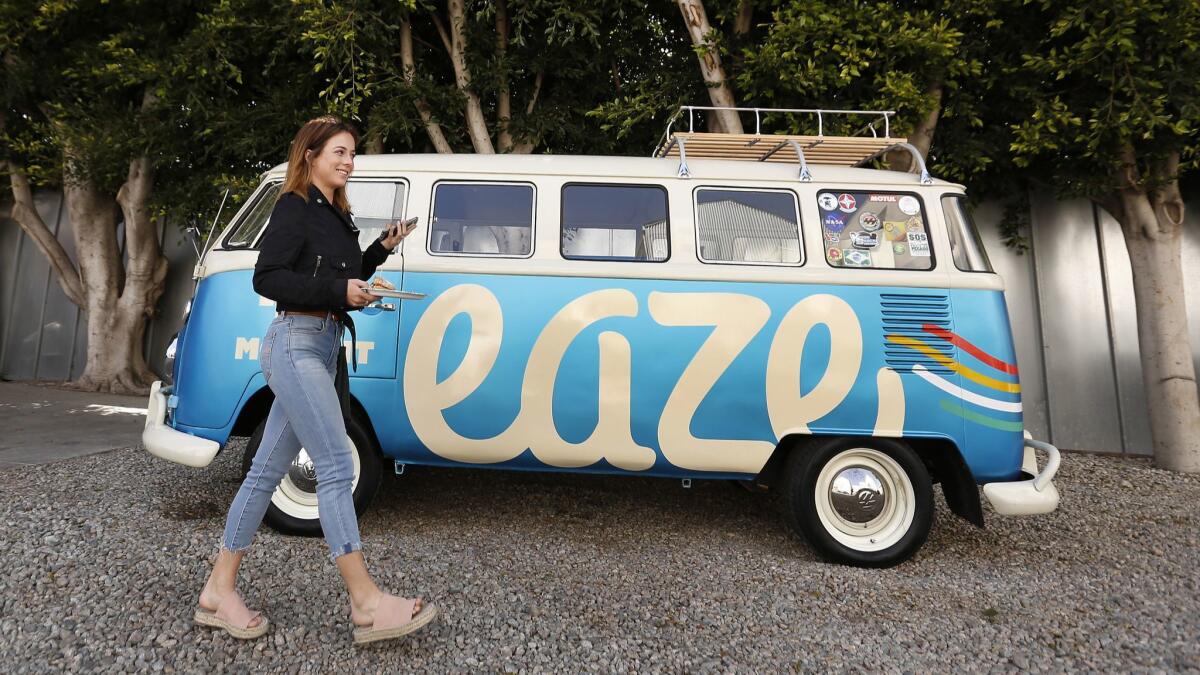 Acacia Friedman takes a break from the "Dawn of Legal Cannabis" event at Eaze L.A. headquarters in Venice.