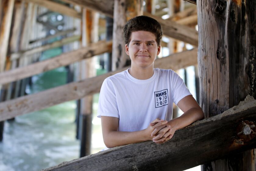 Jack Kiesecker, senior at Newport Harbor High, photographed at the Balboa Pier on Friday, June 12, 2020. Kiesecker will attend Colorado University, Boulder to study psychology and neuroscience.