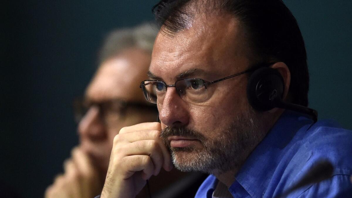Mexican Foreign Relations Minister Luis Videgaray is depicted during the 47th OAS General Assembly in Cancun.