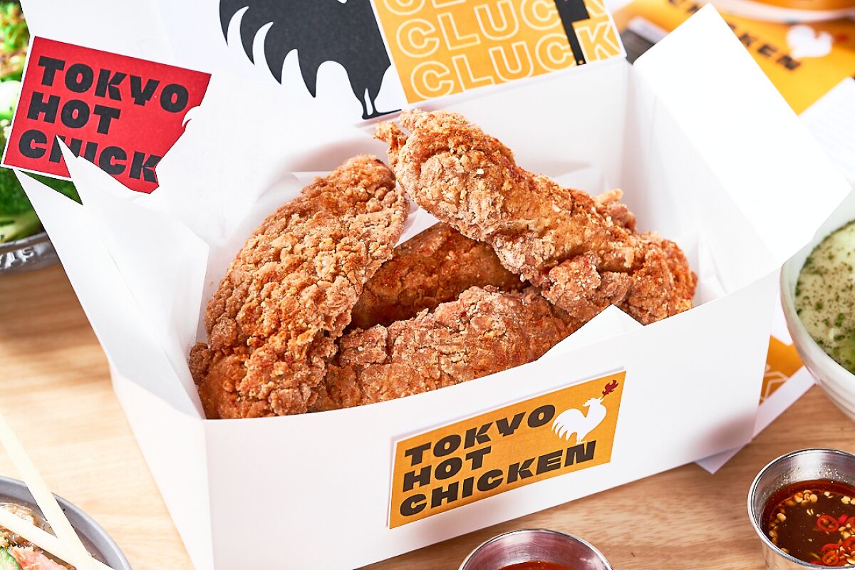 A box of chicken tenders from Michael Mina's new Tokyo Hot Chicken in Glendale. 